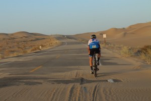Deep sand on the road at Imperial Sand Dunes Recreational Area